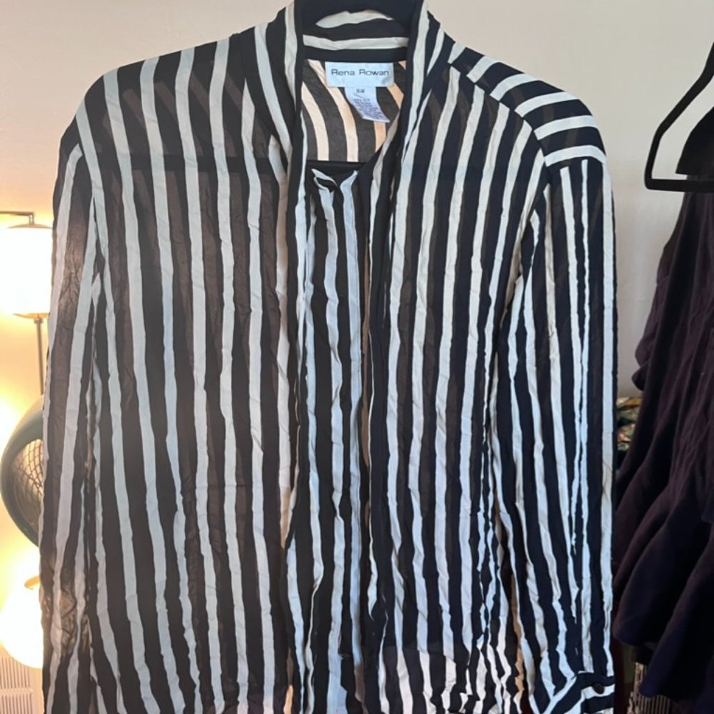 Vintage Maternity Rena Rowan Striped Black Sz 16W Secretary Blouse